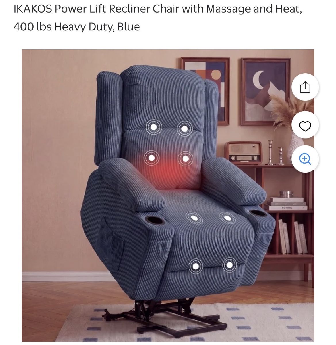 NEW IKAKOS Power Lift Recliner Chair (Heat & Massage) - Blue