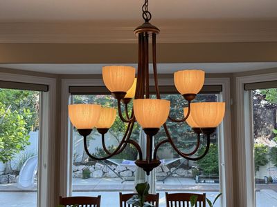 Elegant Bronze Chandelier with Scalloped Frosted Glass Shades - 8-Light Fixture