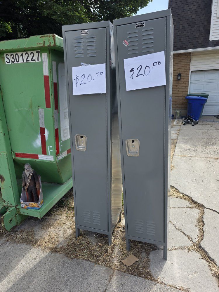 2 Vintage School/Gym Lockers - Gray Metal Storage Cabinets - Industrial/Retro Decor