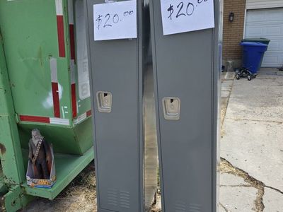 2 Vintage School/Gym Lockers - Gray Metal Storage Cabinets - Industrial/Retro Decor