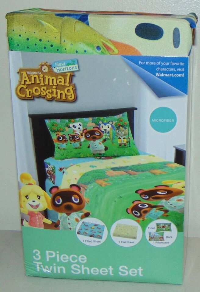Animal Crossing New Horizons 3 Piece Twin Sheet Set - Flat Fitted Pillowcase