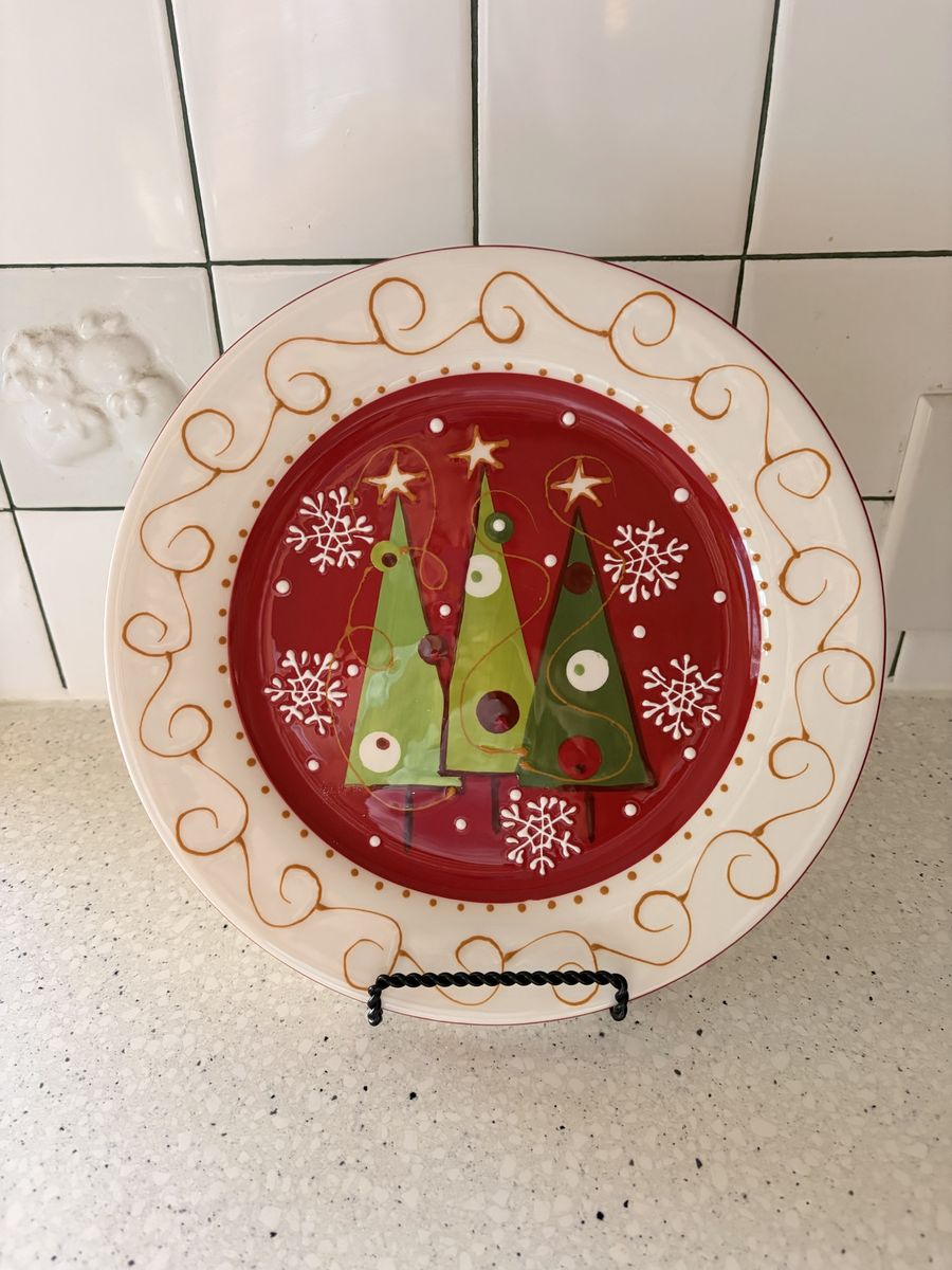 Festive Christmas Tree Ceramic Decorative Plate with Stand