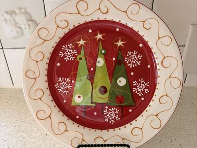 Festive Christmas Tree Ceramic Decorative Plate with Stand