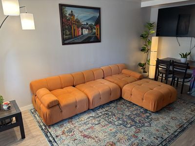 Retro Orange Sectional Sofa with Ottoman