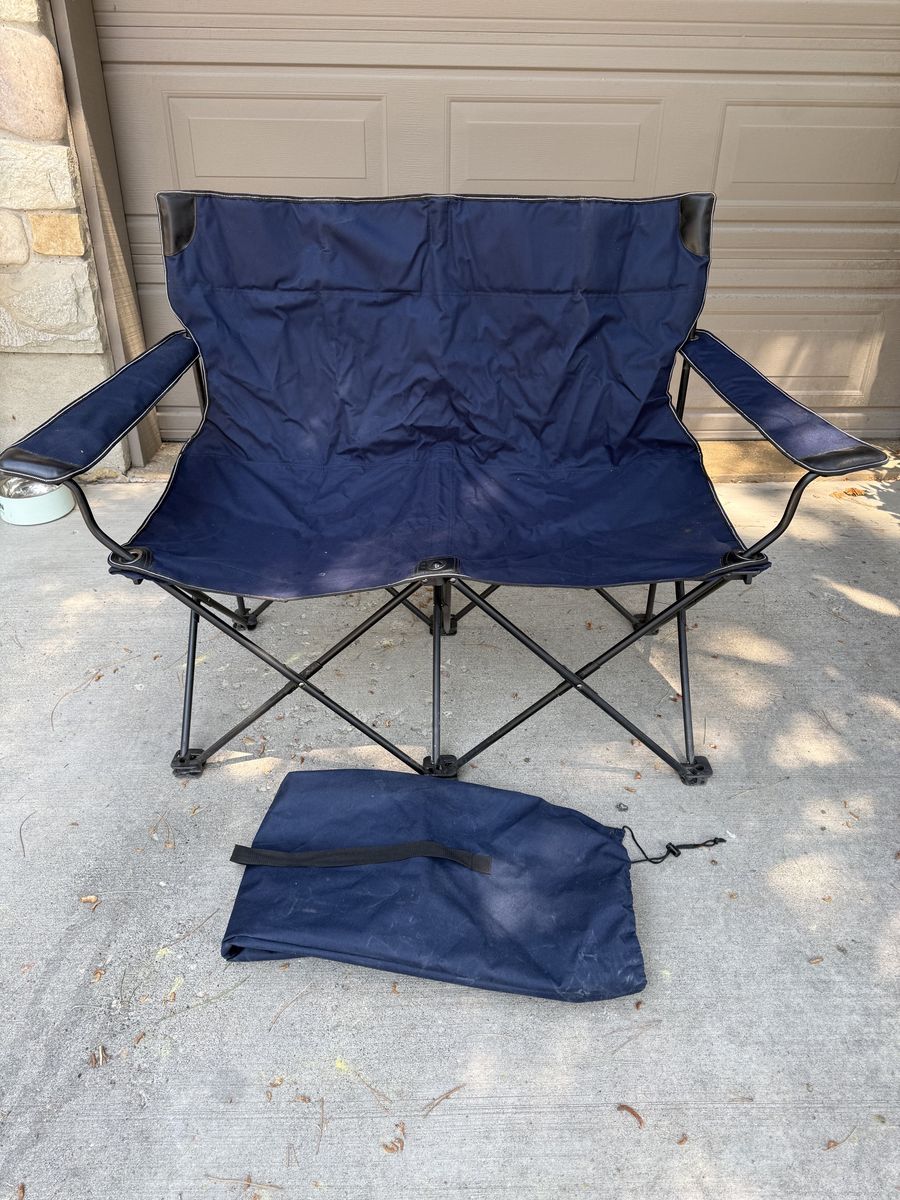 Navy Blue Double Folding Camp Chair / Loveseat with Carrying Bag