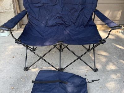 Navy Blue Double Folding Camp Chair / Loveseat with Carrying Bag
