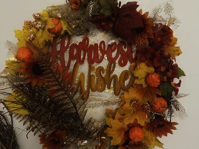 Fall Harvest Wishes Door Wreath with Pumpkins Leaves & Floral Accents