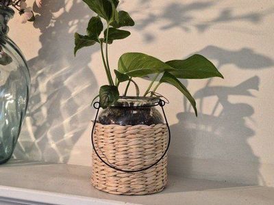 Woven Basket Glass Jar Planter