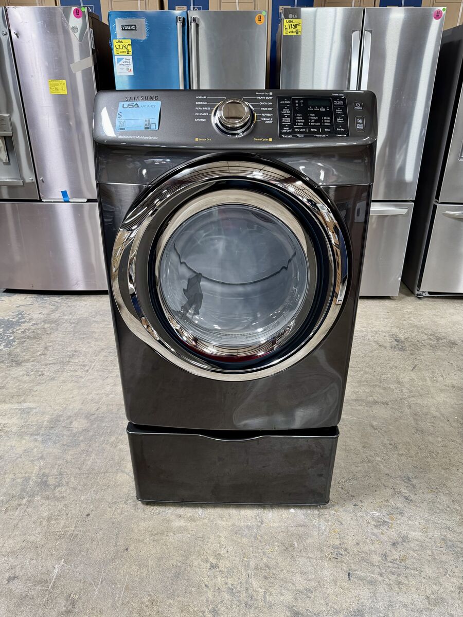 NEW SAMSUNG DRYER WITH PEDESTAL BLACK STAINLESS