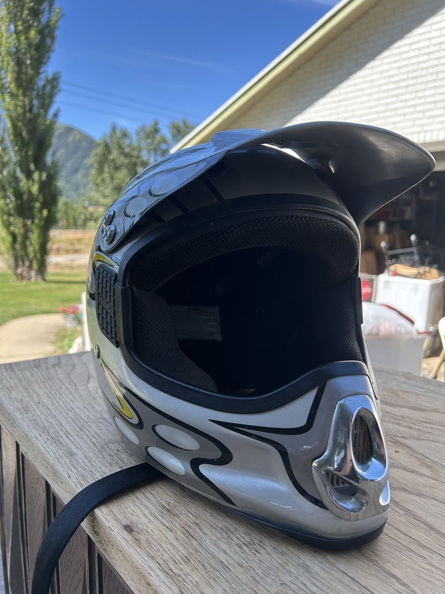 KBC TK-VX Dirt Bike Off-Road Helmet Silver Yellow Flames DOT