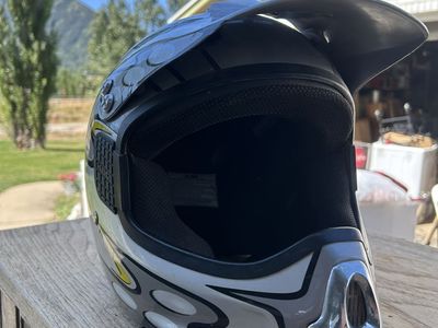 KBC TK-VX Dirt Bike Off-Road Helmet Silver Yellow Flames DOT