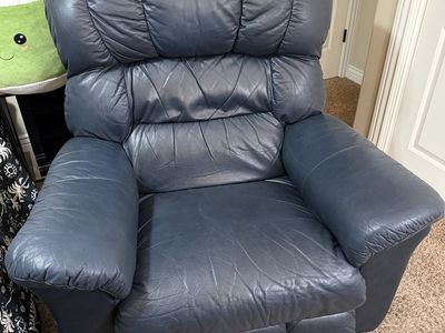 Lazy Boy Dark Blue Leather Recliner Armchair