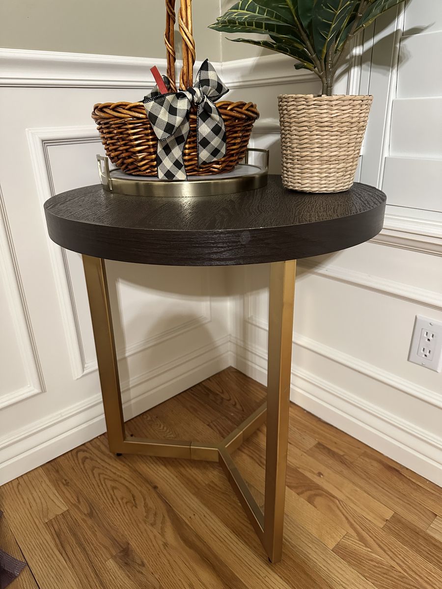 Modern Round Accent Table with Gold Metal Base