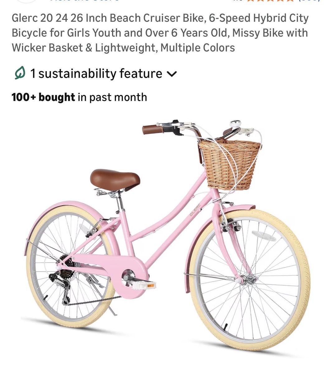 24 inch Glerc pink beach cruiser bike