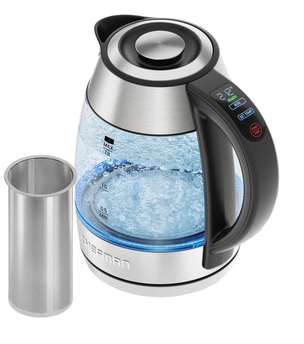 Chefman Electric Glass Kettle with Digital Temperature Control & Tea Infuser