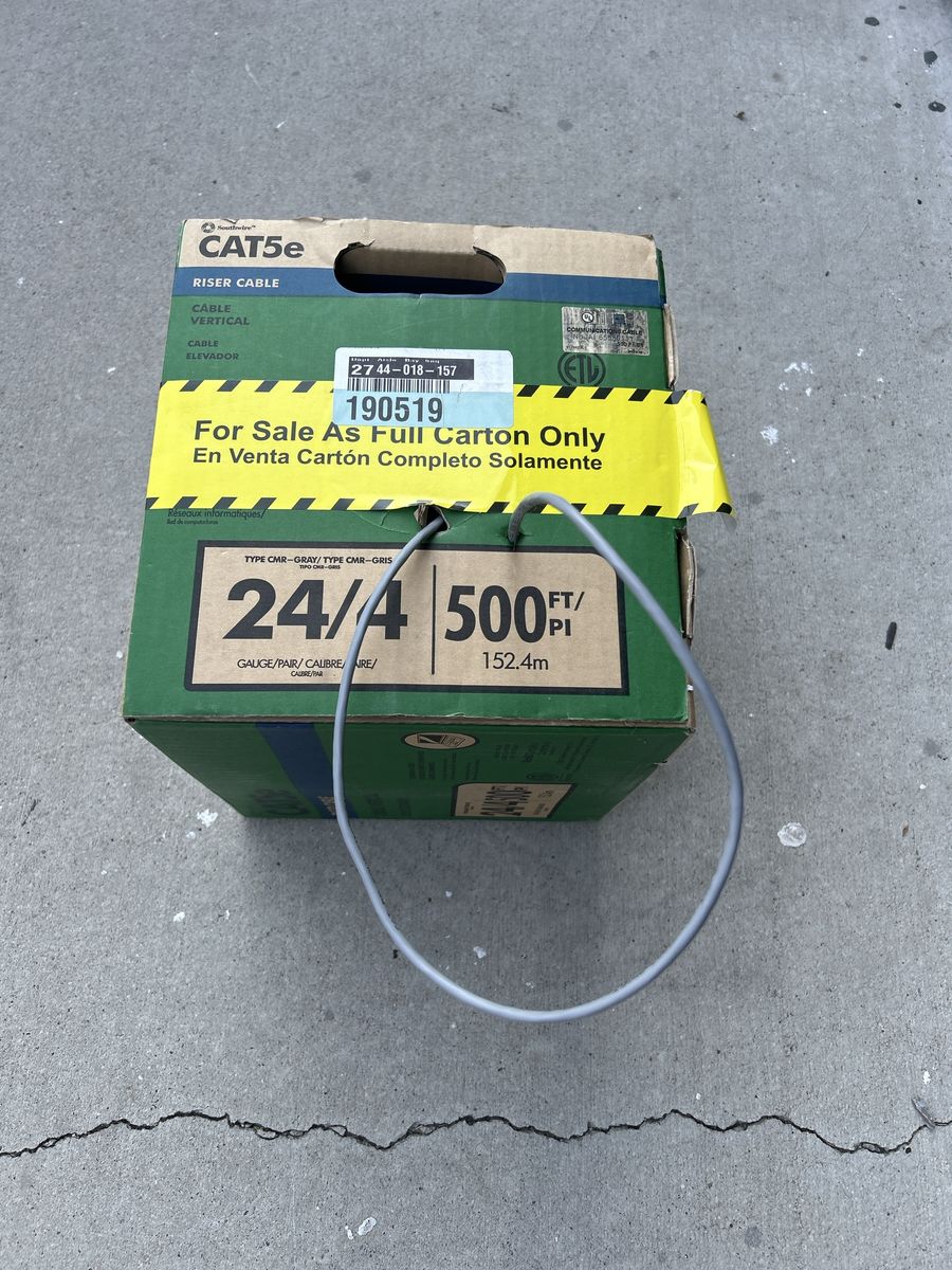 Southwire CAT5e CMR Riser Cable 24/4 Gray Unshielded Bulk Network Cable Box