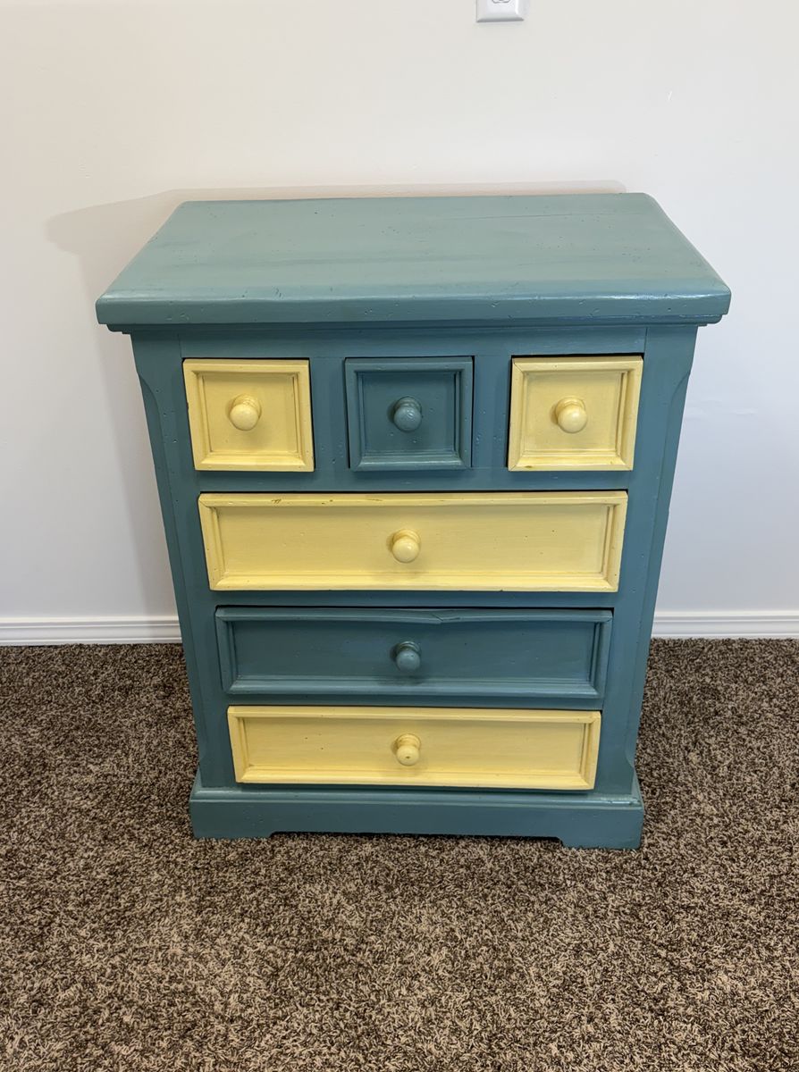 DELIVERY - 6 Drawer SOLID WOOD Painted Dresser - BLUE/YELLOW