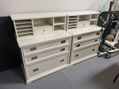 250$ ea or 400$Pair of Cream File Cabinets with Hutch Toppers - Office Storage Organizer