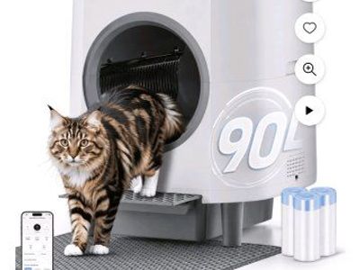Automatic Self-Cleaning Litter Box 90L with Safety Sensor, APP Control & Odor Control for Multiple Cats