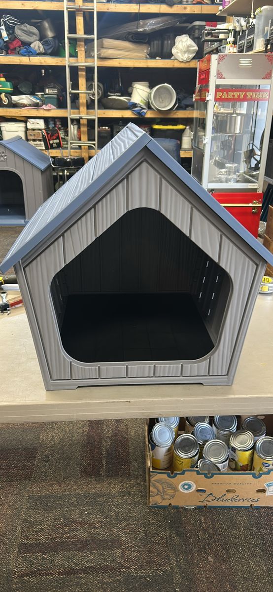 Gray Plastic Dog House - New, Durable Pet Shelter