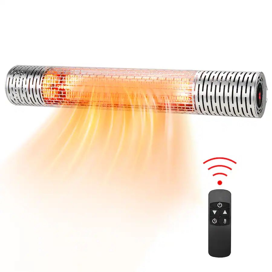 New! Costway - 1500W Wall-Mounted Infrared Heater Indoor & Outdoor Electric Heater With Remote - Silver