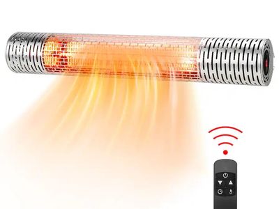 New! Costway - 1500W Wall-Mounted Infrared Heater Indoor & Outdoor Electric Heater With Remote - Silver
