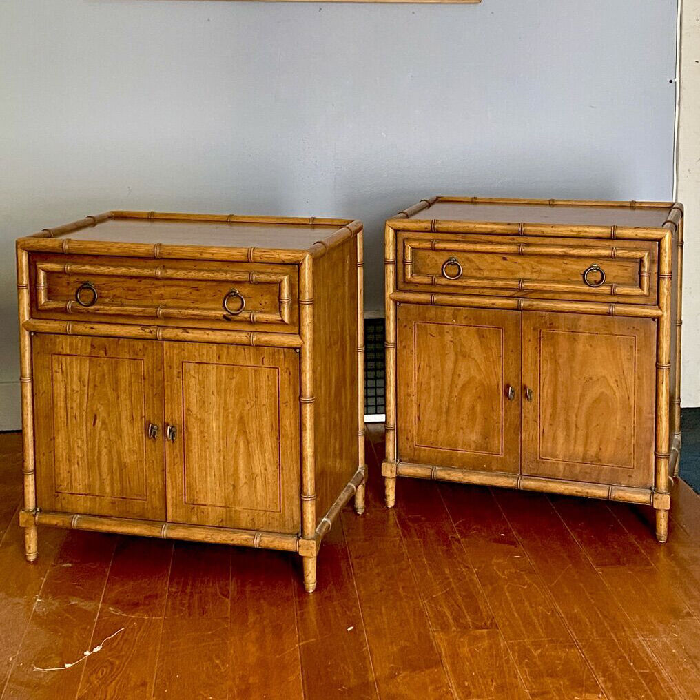 Vintage Drexel Heritage Burl Wood Nightstands