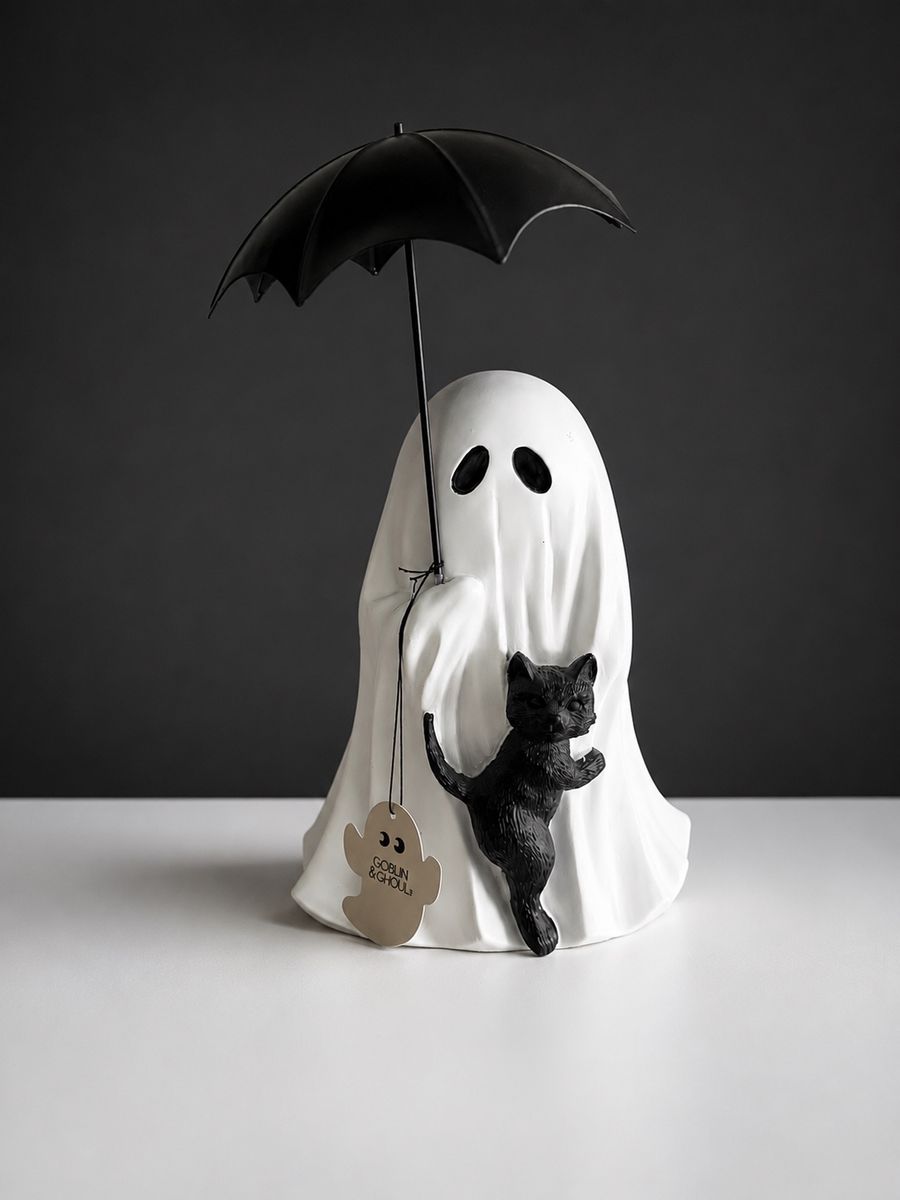 Halloween Decor - Ghost with Umbrella & Cat
