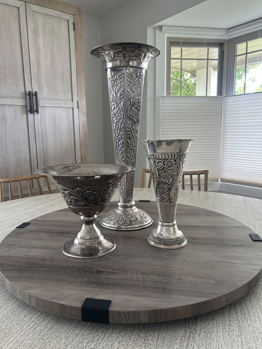 Set of Three Silver Decorative Vases