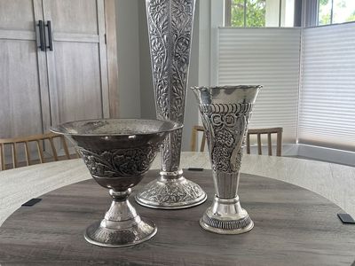 Set of Three Silver Decorative Vases