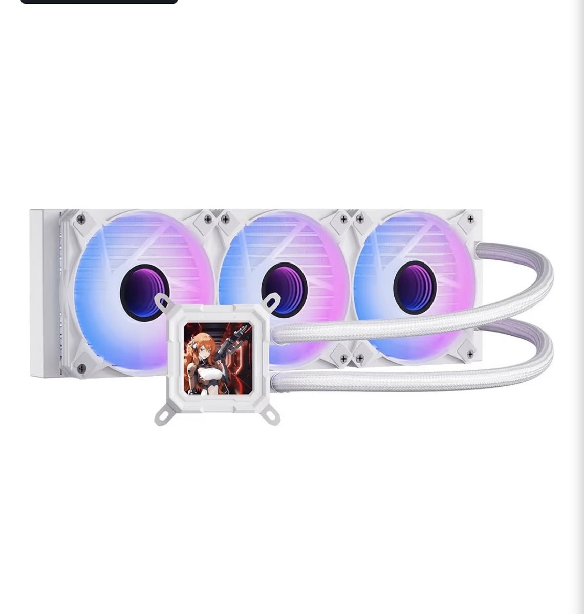 DarkFlash DV360S White AIO Liquid CPU Cooler - 360mm Radiator, Addressable RGB Fans, LCD Display