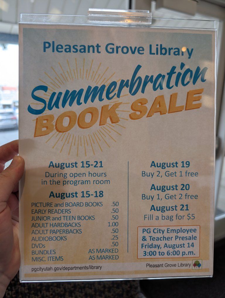Pleasant Grove Library Summerbration Book Sale - August 15-21