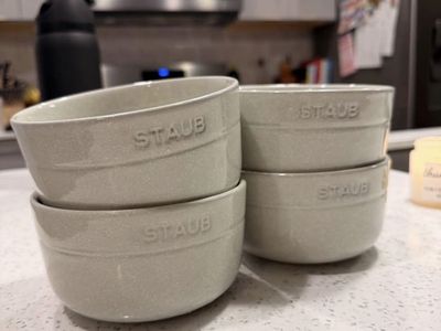 STAUB Ceramic Ramekins - Set of 4, Light Grey, 4.5" Round Dishes for Baking & Serving