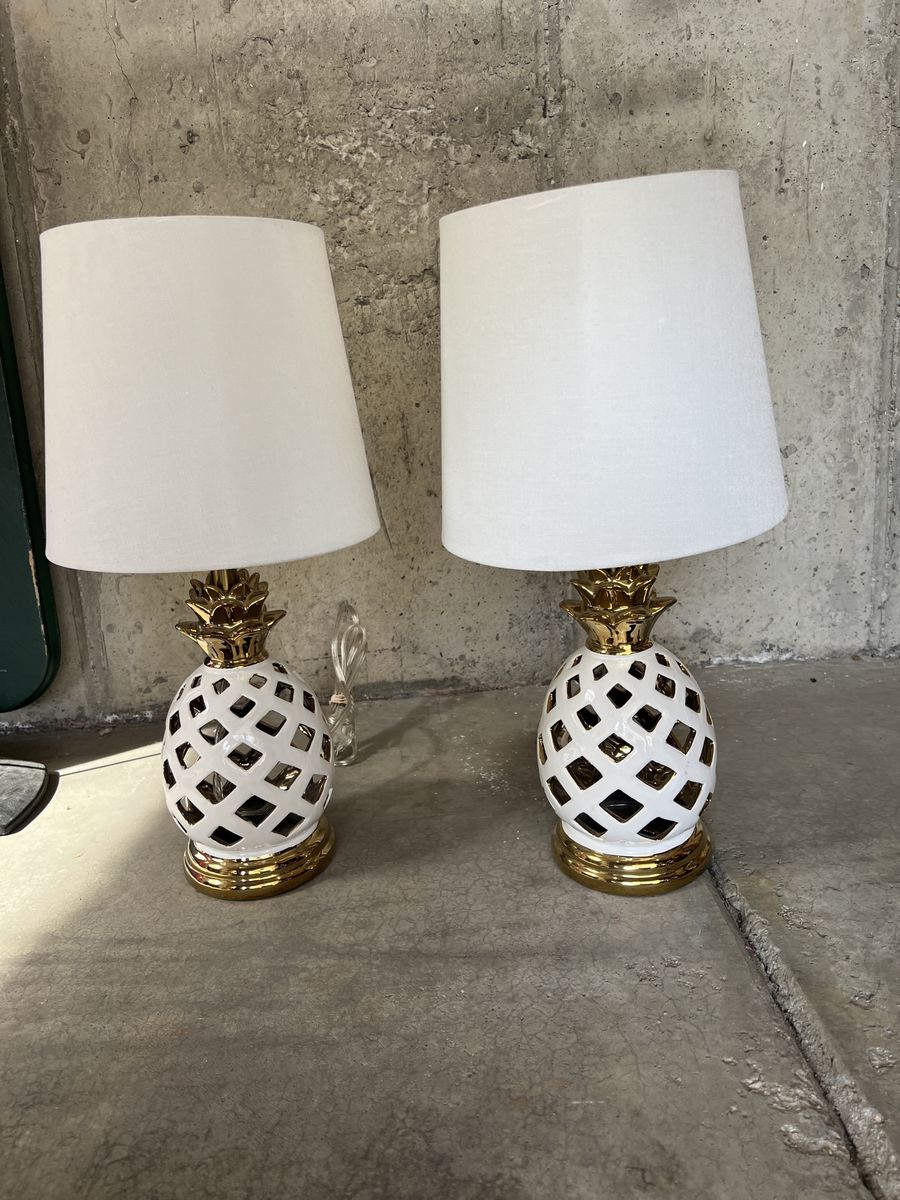 Pair of White & Gold Pineapple Table Lamps