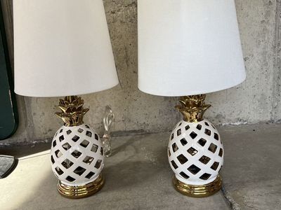 Pair of White & Gold Pineapple Table Lamps