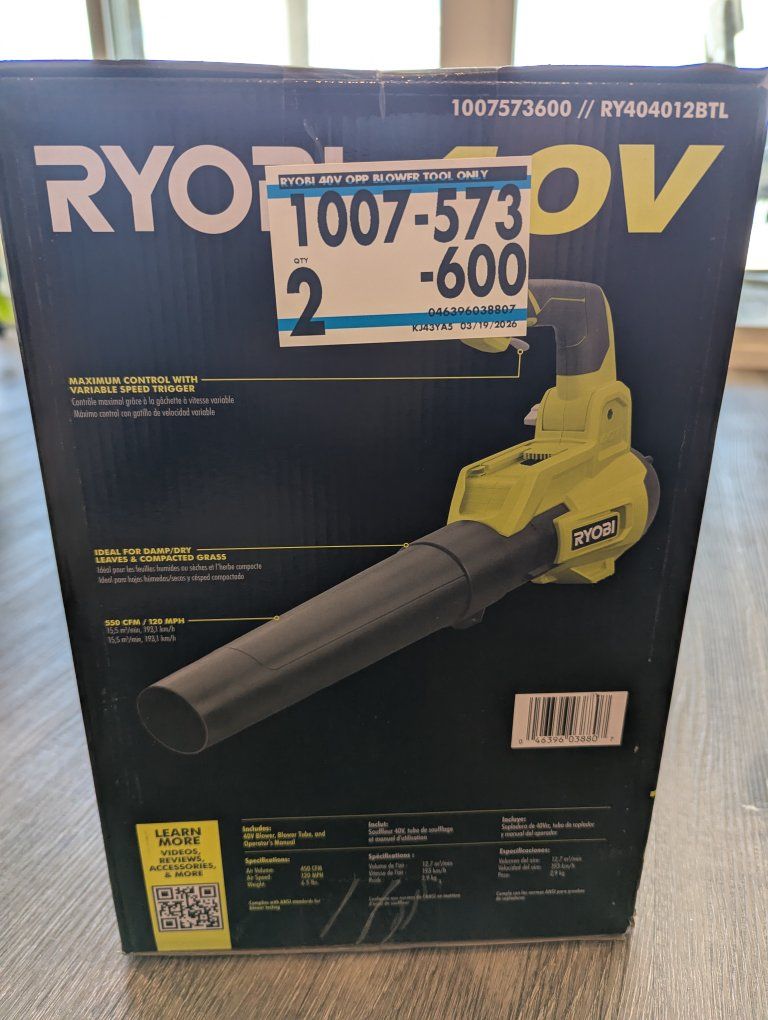 RYOBI 40V Cordless Blower RY404012BTL - 450 CFM, 120 MPH, Tool Only, New in Box