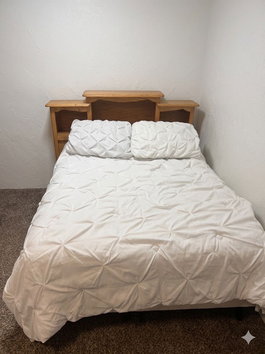 Full Size Bed Set with Bookcase Headboard & Beddin