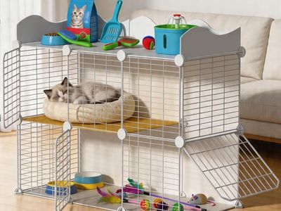 Cat Cage, DIY Cat Enclosures, 42" x 16" x 28" Cat Playpen Indoor & Outdoor with Hammock & Cat Bowl, Detachable Metal Wire Kennel