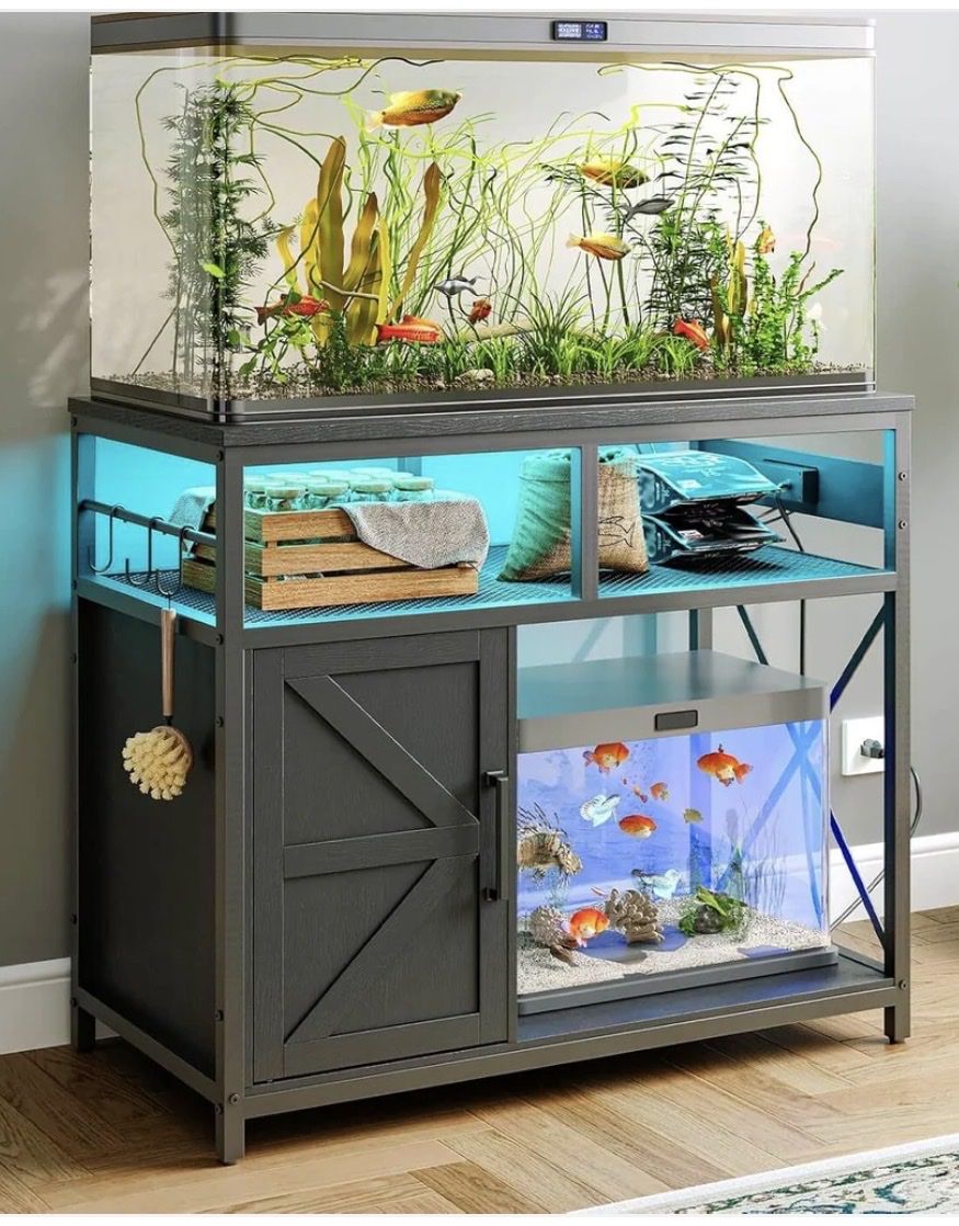 NEW HOOBRO 40-50 Gallon Fish Tank Stand with Power Outlet & LED Light