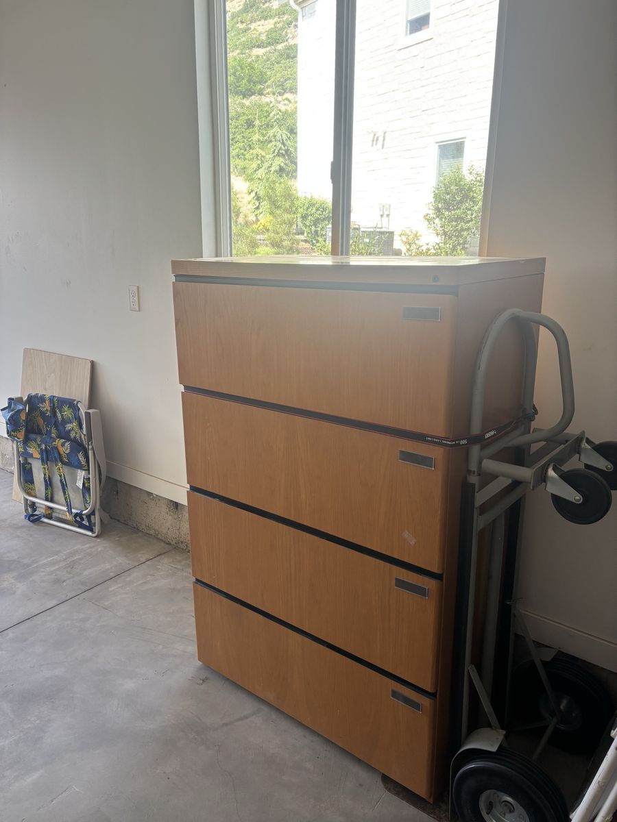 Wooden 4-Drawer Filing Cabinet - Light Wood Finish, Great Condition with Minor Scratches