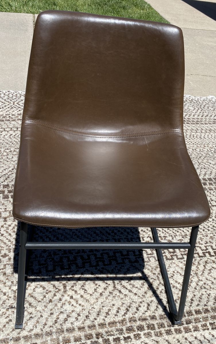 2 Brown Faux Leather Dining Chairs with Black Metal Legs - Modern Style Seating