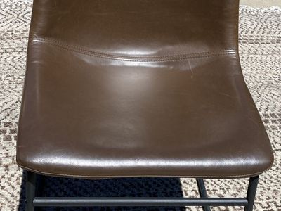 2 Brown Faux Leather Dining Chairs with Black Metal Legs - Modern Style Seating