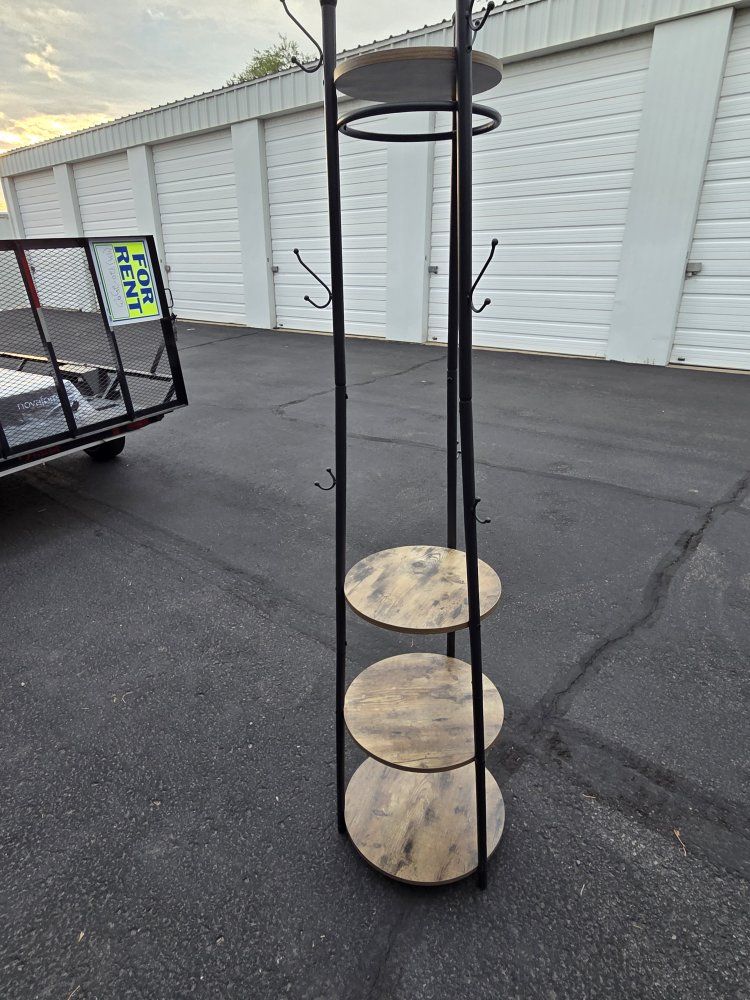 Rustic Industrial Coat Rack Freestanding Tree with Shelves and Hooks