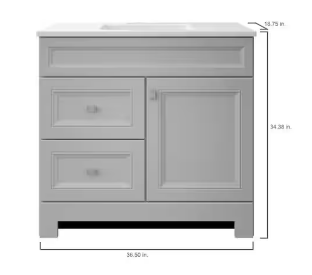 NEW Sedgewood 36.5 inch Single Sink Dove Gray Vanity with Arctic Solid Surface Top