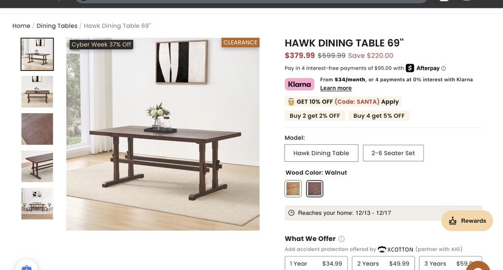 Hawk Dinning Table 69in x 32in Mohagany