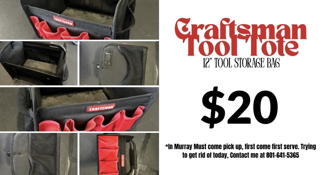 Craftsman 12" Tool Tote Bag - Black/Red with Multiple Pockets