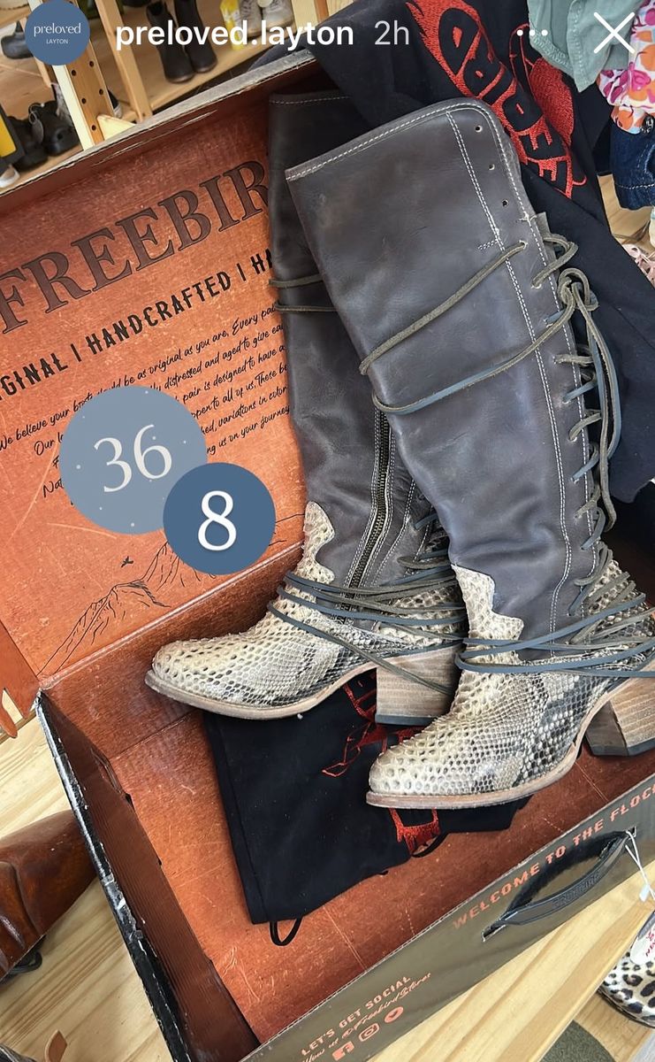 Freebird Textured Rattlesnake Cowboy Boots, Women’s Sz 8