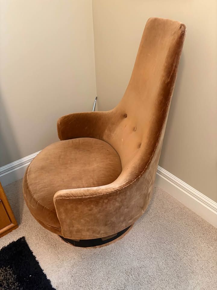 Mid Century Adrian Pearsall Tall Back Brown Velvet Swivel King Chair $250 cash/venmo in Draper
