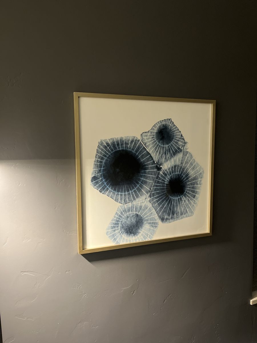 Framed Blue Abstract Wall Art - Gold Frame, 31x31 inches