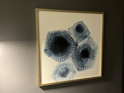 Framed Blue Abstract Wall Art - Gold Frame, 31x31 inches